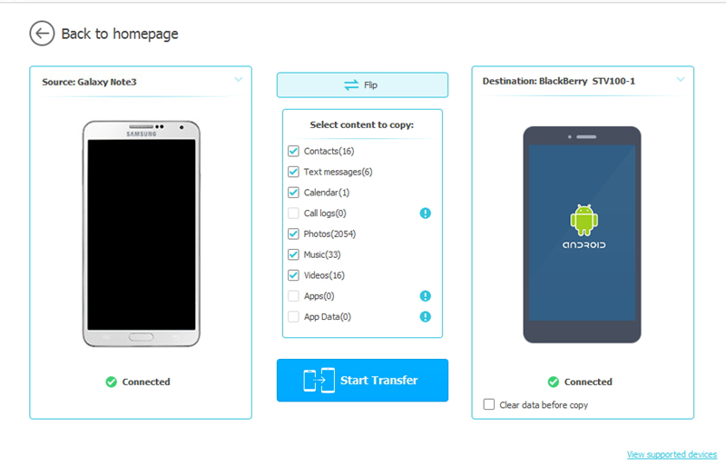 SONYからBlackBerryに転送するには、SMSを選択します