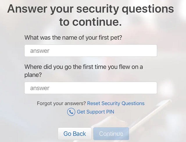 iforgot.apple.com/password/verify/appleid webstieでの回答質問