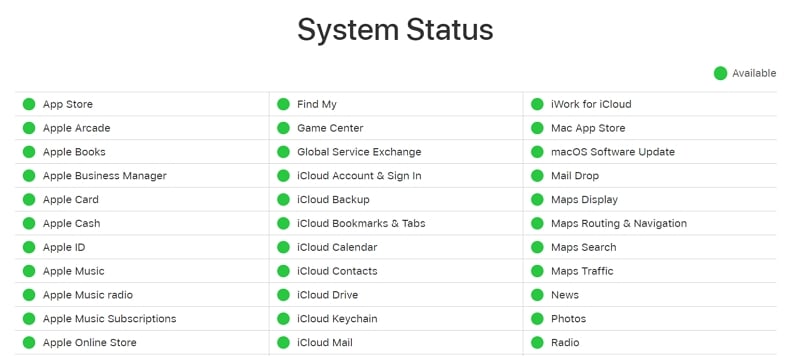 Appleステータスページを確認してください