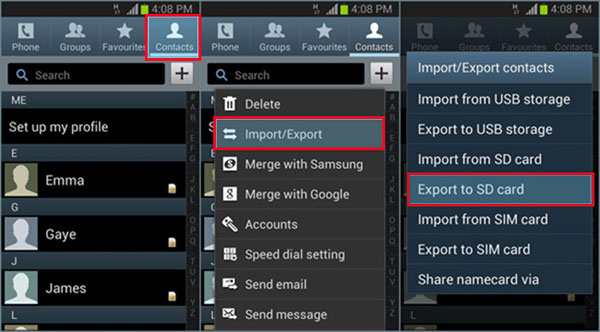 VCFファイルを介してAndroidからiPhoneにSIMカードの連絡先を転送