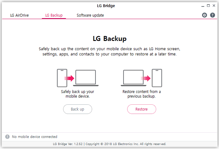 LGブリッジのようなAndroid用のLG PCスイート
