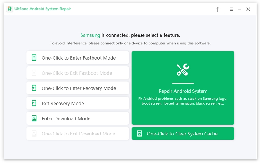 Ultfone Android System Repairを使用してシステムキャッシュをクリックします