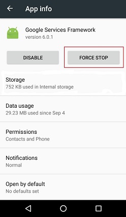 Googleサービスフレームワークを強制停止します