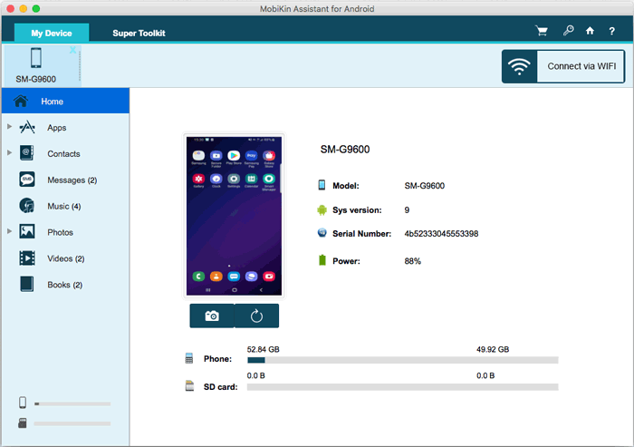 AndroidのMobikinアシスタントの主要なインターフェイス