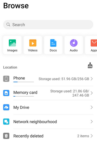 ファイルアプリを介して、内部ストレージからSDカードHuaweiにアプリを転送