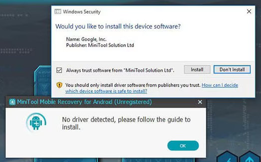 Minitool Mobile Recoveryのドライバーをインストールします