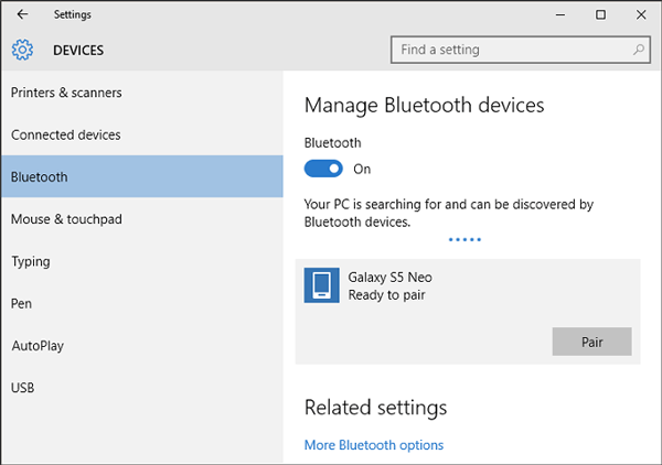 BluetoothによってPCからSamsung S24にデータを転送します