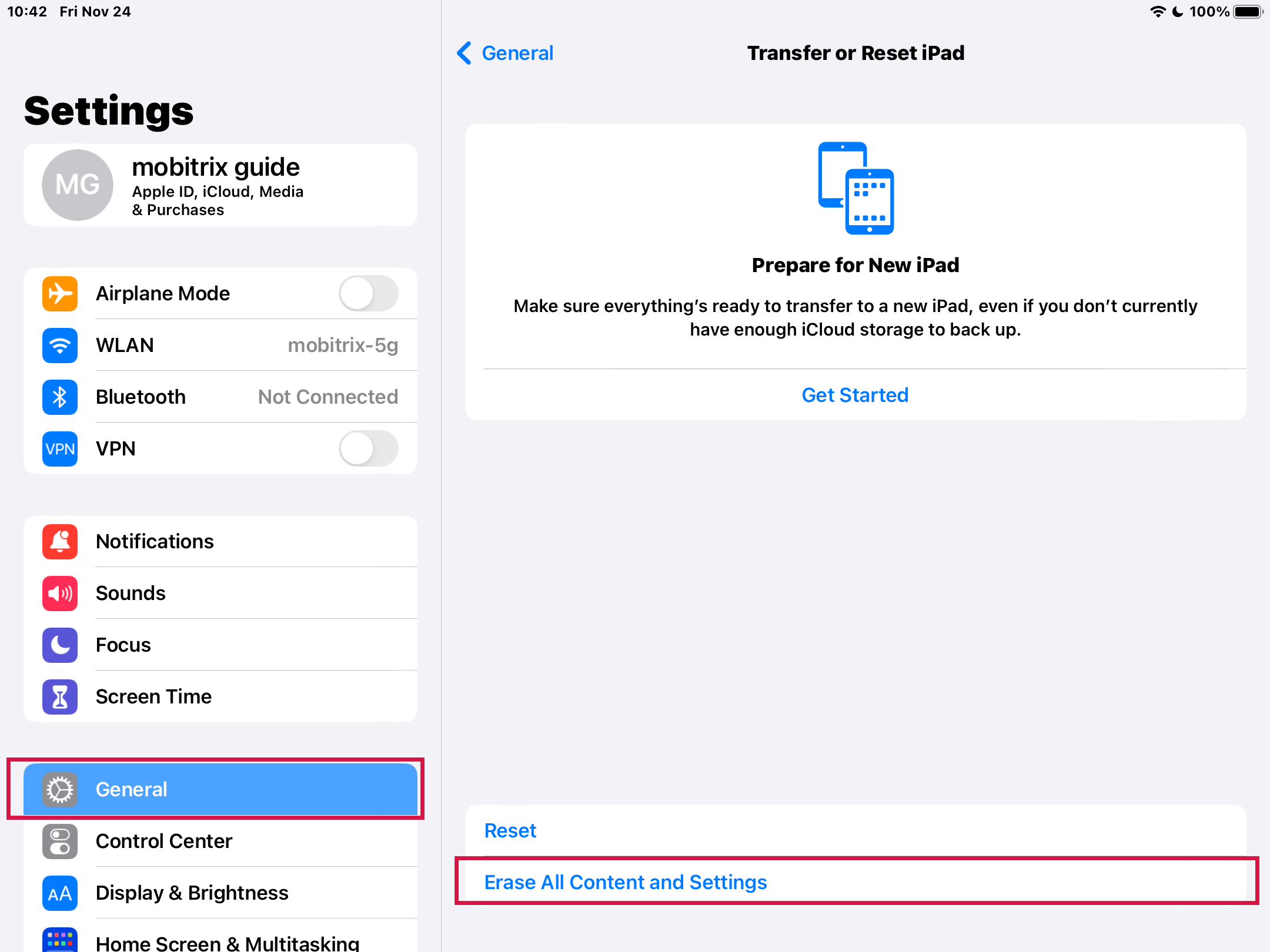 iPadのすべてのコンテンツと設定を消去します