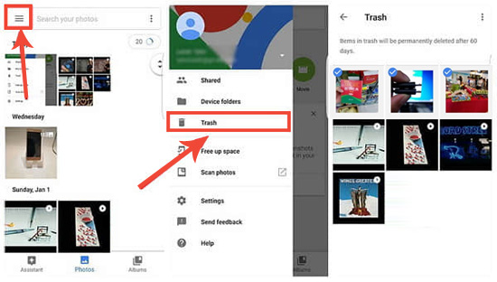GoogleフォトからAndroidで削除されたスクリーンショットを回復します