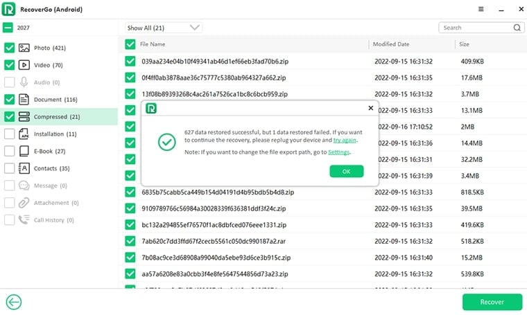 Recovergoの成功を回復します