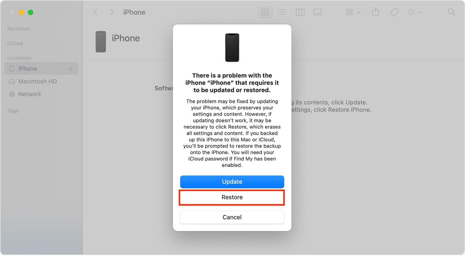 iPhone 11をリカバリモードで更新または復元します