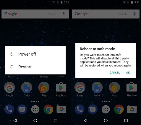 セーフモードでAndroidを再起動します