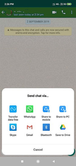 対話者からチャット履歴を介して古いwhatsappメッセージを取得する