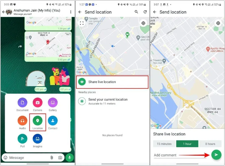 iPhoneからAndroidまでの場所を共有するWhatsApp