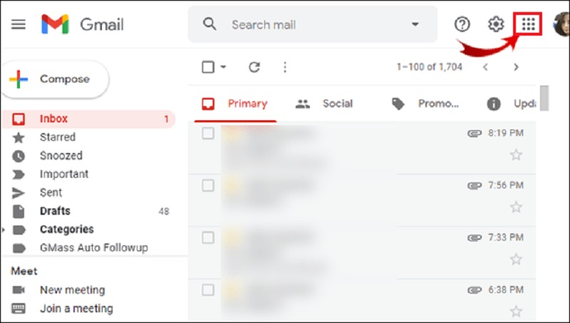 Gmailのダイヤルアイコンをタップします