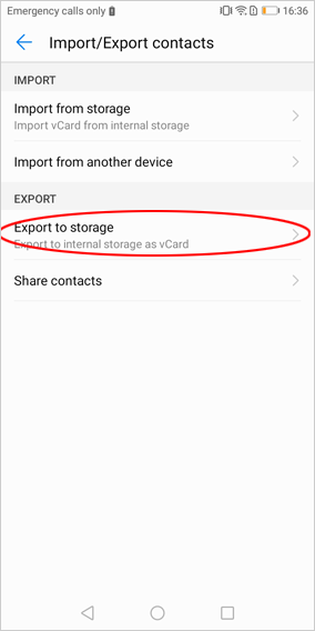 Android連絡先をUSBストレージにエクスポートします