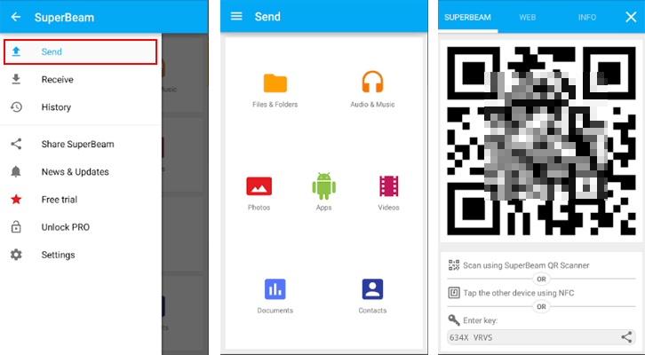 wifiは、アプリAndroidをスーパービームのようなWindowsに転送します