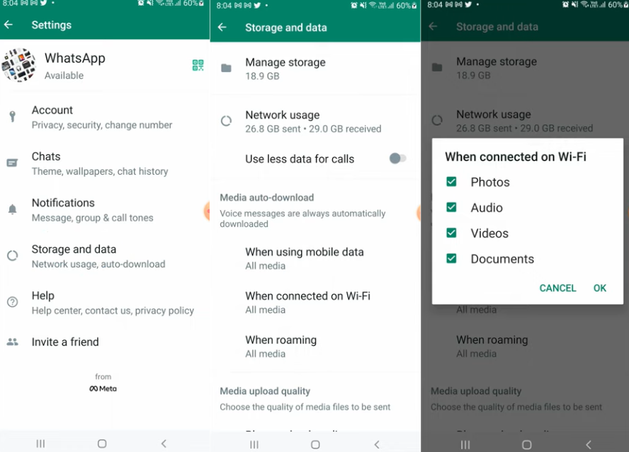 whatsappメディアを自動的にダウンロードすることを無効にします
