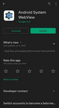 システムWebViewの更新を再インストールします