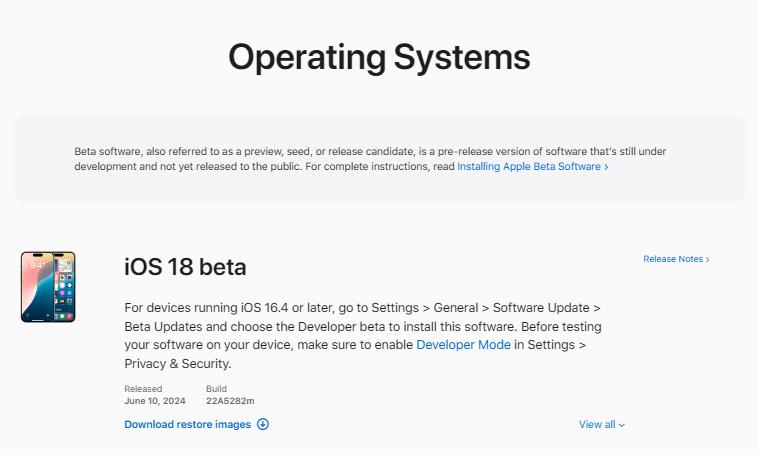 コンピューター経由でiOS 18ベータを更新します
