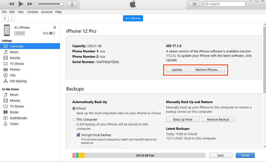 iPhone 11をリカバリモードで更新または復元します