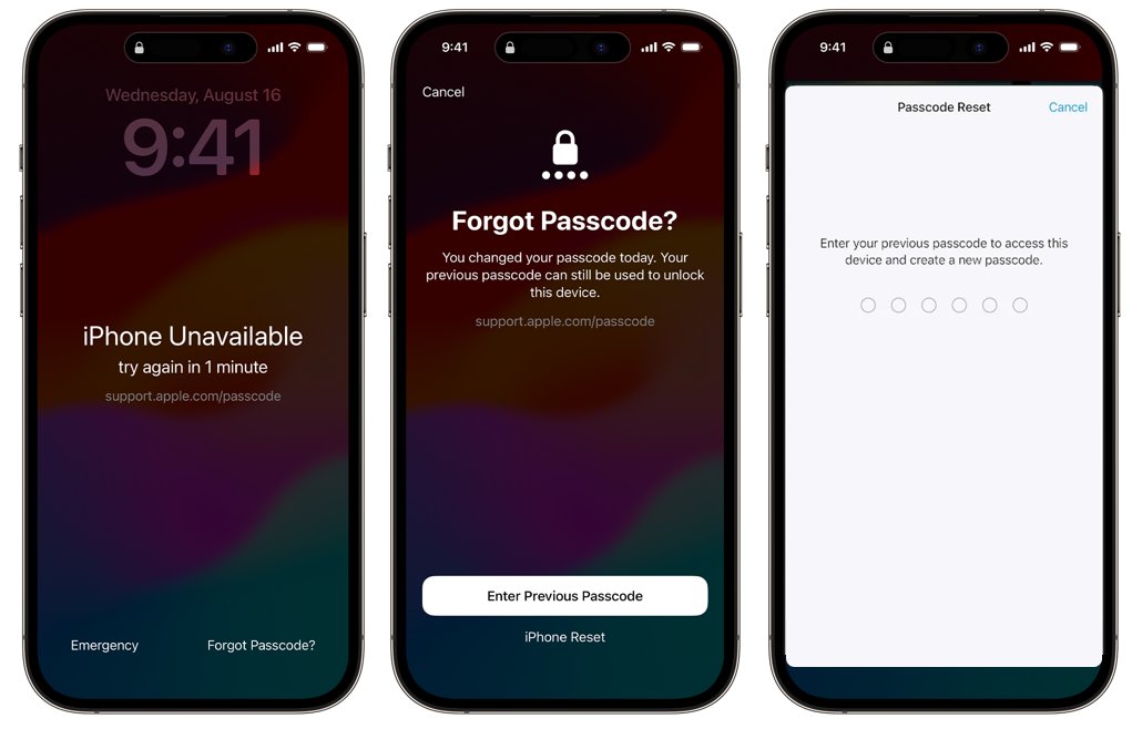 古いパスコードを使用して、72時間以内にiOS 17でiPhoneのロックを解除します