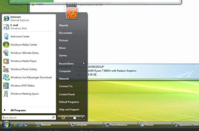 Windows Vistaのスタートメニュー