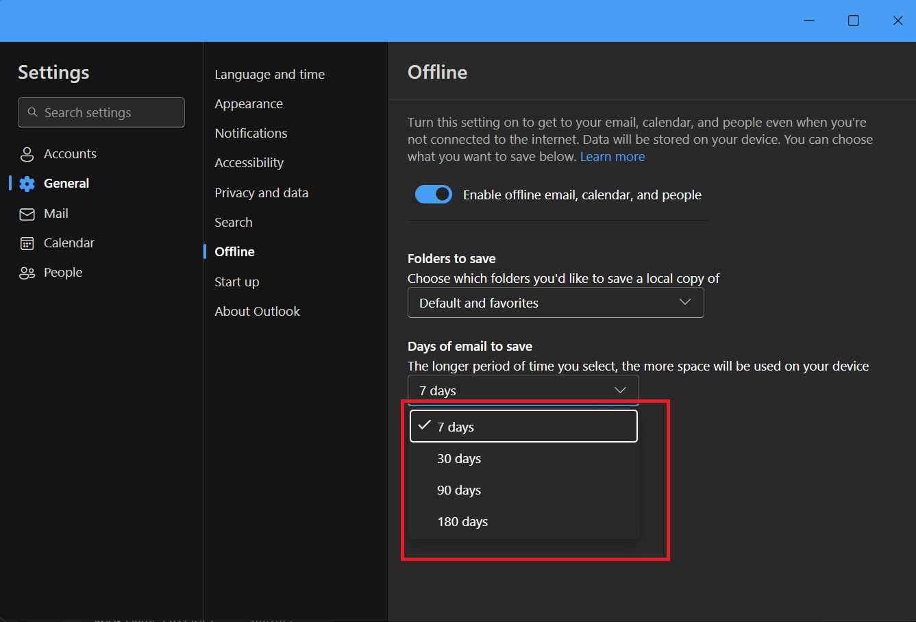 Outlook Web Windows 11の時間範囲を保存します